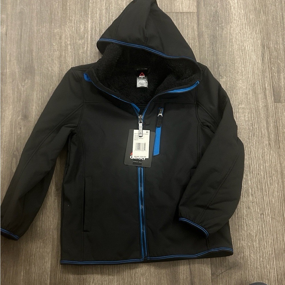 Gerry Boys Falcon Softshell Jacket Black Blue Zip Hooded DG51021 Size S NWT